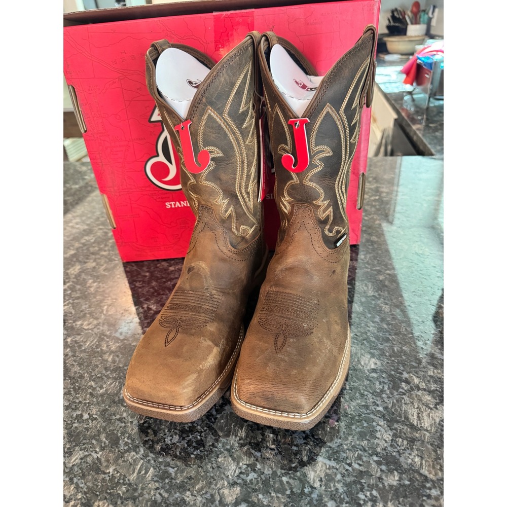 Justin Mens Nitread Taupe Cowhide Waterproof Nano Composite Toe Work Boots 10.5